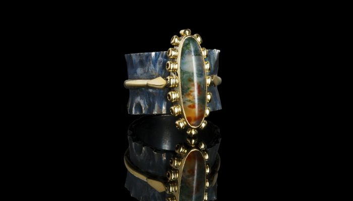 Gouden vintage ring met mosagaat